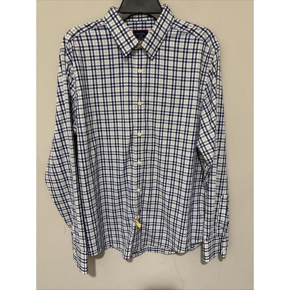 UNTUCKit Shirt Mens Slim Fit Sz L Long Sleeve White Blue Gray Stripes